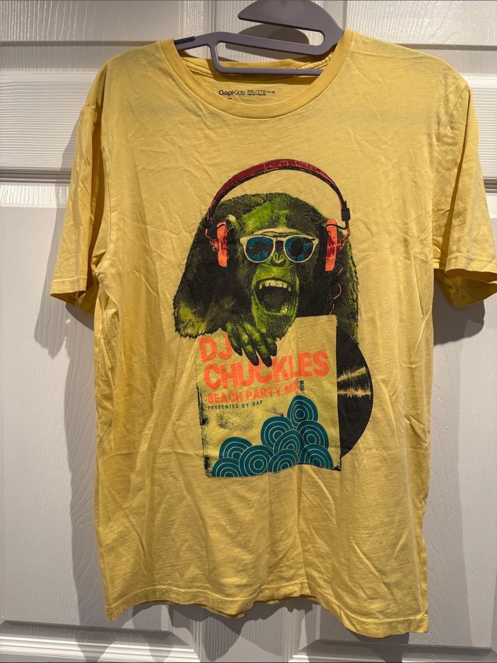 GAP Yellow Graphic Tee with Colorful Headphone Monkey Print